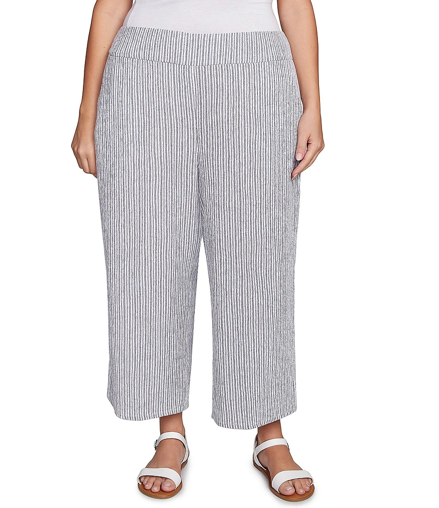 Ruby Rd. Plus Size Puckered Stripe Knit Wide Leg Pull-On Pants