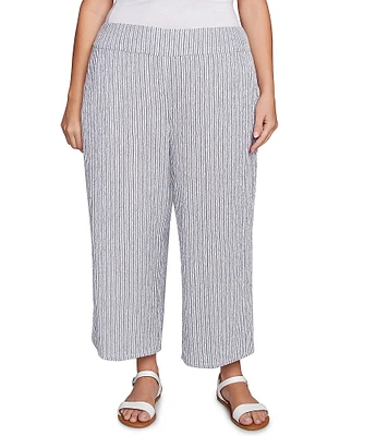 Ruby Rd. Plus Size Puckered Stripe Knit Wide Leg Pull-On Pants