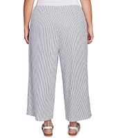 Ruby Rd. Plus Size Puckered Stripe Knit Wide Leg Pull-On Pants