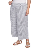 Ruby Rd. Plus Size Puckered Stripe Knit Wide Leg Pull-On Pants