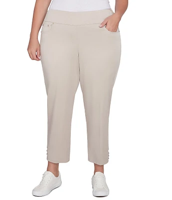 Ruby Rd. Plus Size Sateen Straight Leg Bead Side Hem Detail Pull-On Ankle Pants