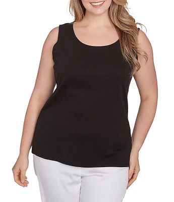 Ruby Rd. Plus Size Scoop Neck Sleeveless Cotton Rib Knit Tank