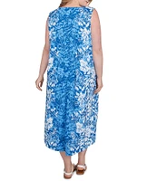 Ruby Rd. Plus Size Slub Jersey Floral Ombre Scoop Neck Sleeveless Hi-Low Hem shift Dress
