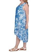 Ruby Rd. Plus Size Slub Jersey Floral Ombre Scoop Neck Sleeveless Hi-Low Hem shift Dress