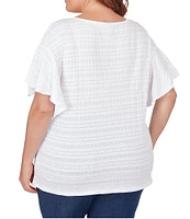 Ruby Rd. Plus Size Smocked Knit Crew Neck Short Flutter Sleeve Top