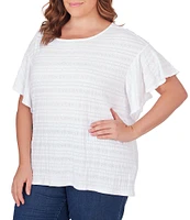 Ruby Rd. Plus Size Smocked Knit Crew Neck Short Flutter Sleeve Top