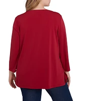 Ruby Rd. Plus Size Solid Embellished Boat Neck 3/4 Sleeve Knit Top