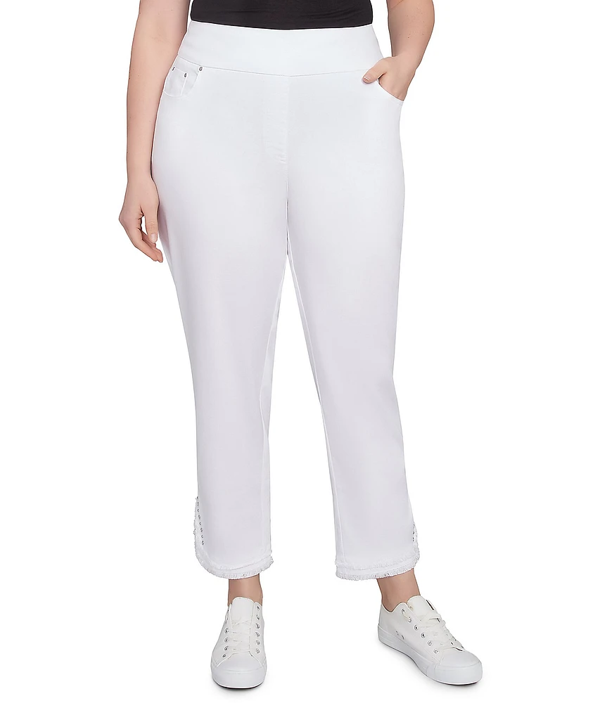 Ruby Rd. Plus Size Straight Leg Embellished Fringe Hem Detail Pull-On Pants
