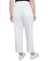 Ruby Rd. Plus Size Straight Leg Embellished Fringe Hem Detail Pull-On Pants