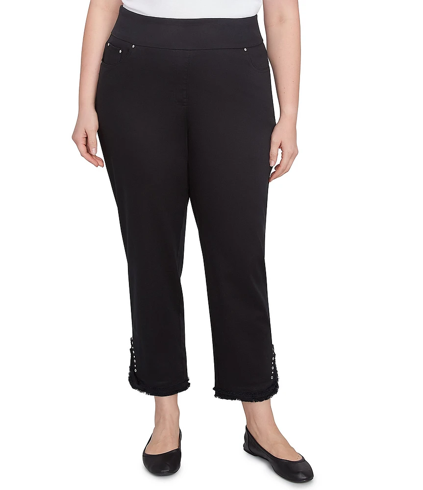 Ruby Rd. Plus Size Straight Leg Embellished Fringe Hem Pull-On Pants