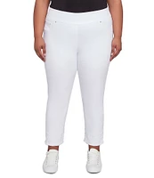 Ruby Rd. Plus Size Straight Leg Embroidered Frayed Hem Pull-On Ankle Pants