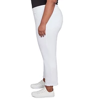 Ruby Rd. Plus Size Straight Leg Embroidered Frayed Hem Pull-On Ankle Pants
