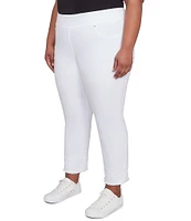 Ruby Rd. Plus Size Straight Leg Embroidered Frayed Hem Pull-On Ankle Pants