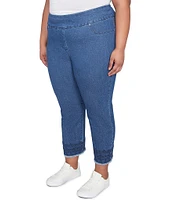 Ruby Rd. Plus Size Straight Leg Embroidered Frayed Hem Pull-On Ankle Pants