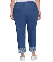 Ruby Rd. Plus Size Straight Leg Embroidered Hem Pull-On Jeans