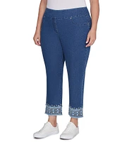 Ruby Rd. Plus Size Straight Leg Embroidered Hem Pull-On Jeans