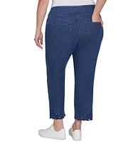 Ruby Rd. Plus Size Straight Leg Embroidered Scalloped Eyelet Hem Denim Pull-On Jeans