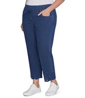 Ruby Rd. Plus Size Straight Leg Embroidered Scalloped Eyelet Hem Denim Pull-On Jeans