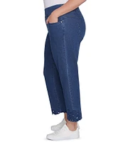 Ruby Rd. Plus Size Straight Leg Embroidered Scalloped Eyelet Hem Denim Pull-On Jeans