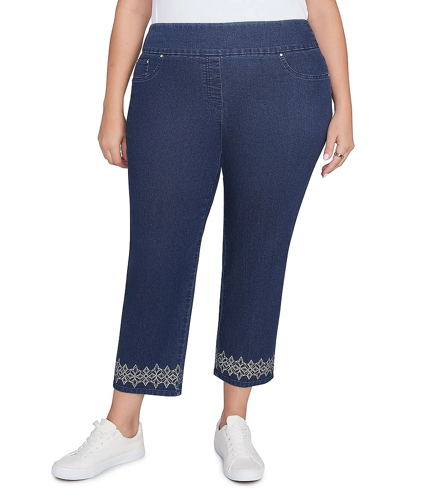 Ruby Rd. Plus Size Straight Leg Printed Hem Pull-On Ankle Jeans