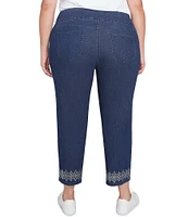 Ruby Rd. Plus Size Straight Leg Printed Hem Pull-On Ankle Jeans