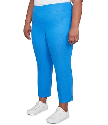 Ruby Rd. Plus Size Stretch Colored Denim Straight Leg Side Vented Hem Faux Front Pocket Ankle Pants