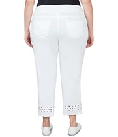 Ruby Rd. Plus Size Stretch Denim Embroidered Eyelet Frayed Hem Pull-On Crop Pants