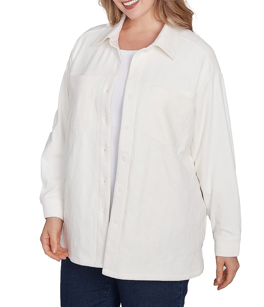 Ruby Rd. Plus Size Stretch Point Collar Long Sleeve Button Front Jacket