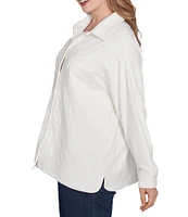 Ruby Rd. Plus Size Stretch Point Collar Long Sleeve Button Front Jacket