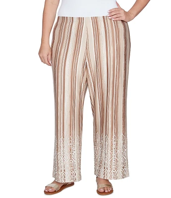 Ruby Rd. Plus Size Stripe Print Knit Wide Leg Puff Print Hem Pull-On Pants