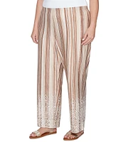 Ruby Rd. Plus Size Stripe Print Knit Wide Leg Puff Print Hem Pull-On Pants