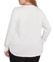 Ruby Rd. Plus Size Sweater Knit Grommet Embellished Trim V-Neck Long Sleeve Shirttail Hem Top