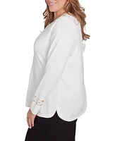 Ruby Rd. Plus Size Sweater Knit Grommet Embellished Trim V-Neck Long Sleeve Shirttail Hem Top