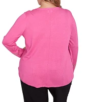 Ruby Rd. Plus Size Sweater Knit Grommet Embellished Trim V-Neck Long Sleeve Shirttail Hem Top