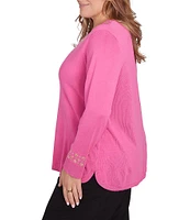 Ruby Rd. Plus Size Sweater Knit Grommet Embellished Trim V-Neck Long Sleeve Shirttail Hem Top