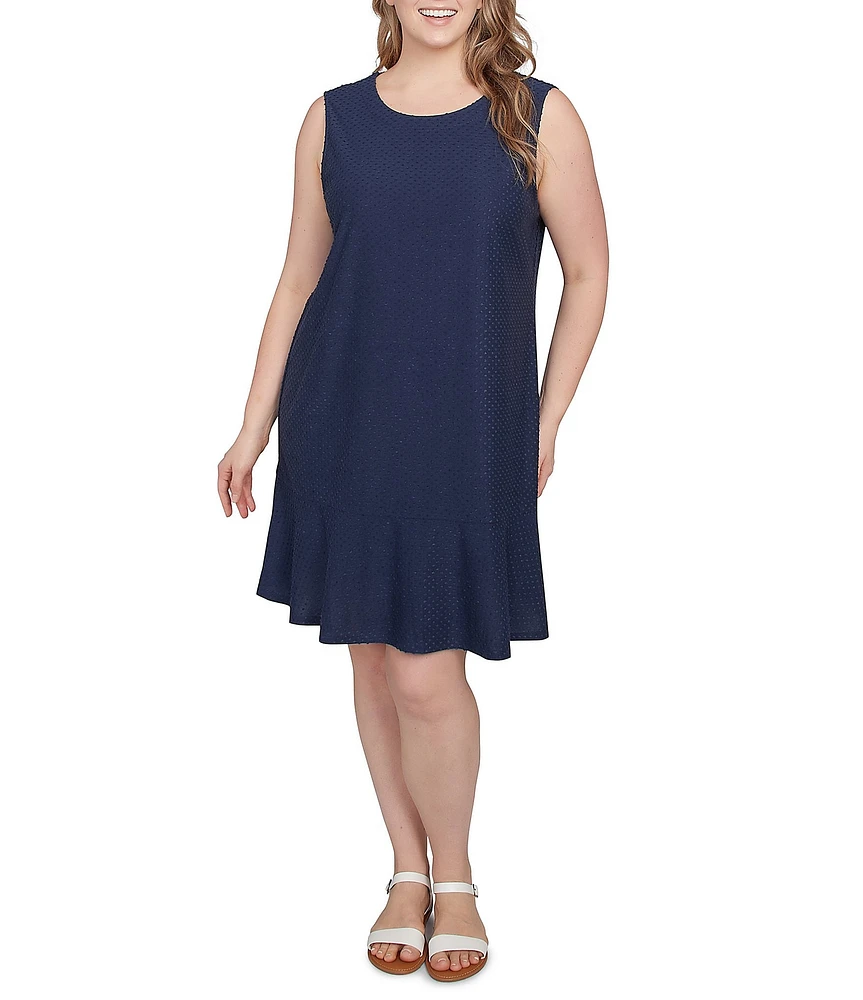 Ruby Rd. Plus Size Swiss Dot Scoop Neck Sleeveless Tiered Hem Dress