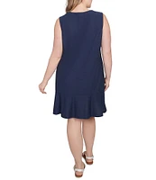 Ruby Rd. Plus Size Swiss Dot Scoop Neck Sleeveless Tiered Hem Dress