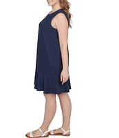 Ruby Rd. Plus Size Swiss Dot Scoop Neck Sleeveless Tiered Hem Dress