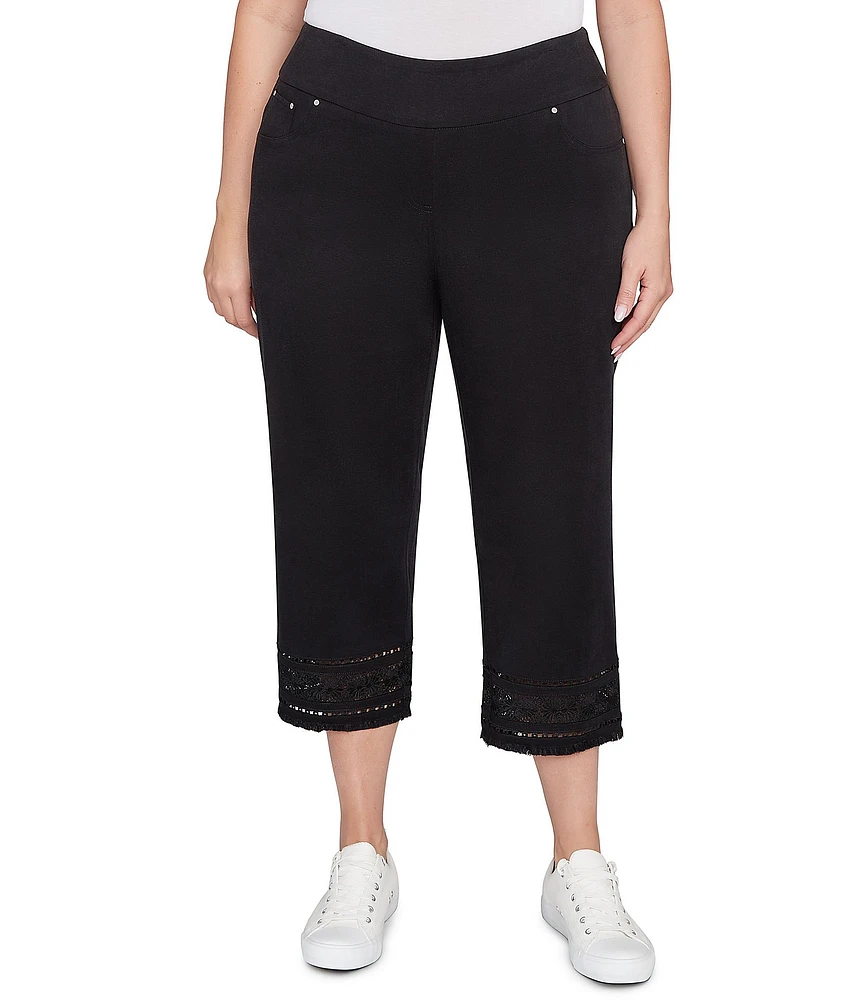 Ruby Rd. Plus Size Tencel ™ Embroidered Lotus Lace Hem Pull-On Pants