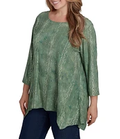 Ruby Rd. Plus Size Textured Knit Scoop Neck 3/4 Sleeve Shark-Bite Hem Sequin Top