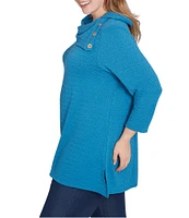 Ruby Rd. Plus Size Textured Knit Split Cowl Neck Bracelet Sleeve Side Slit Top