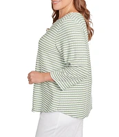 Ruby Rd. Plus Size Textured Knit Stripe Print Square Neck 3/4 Sleeve Top
