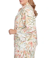 Ruby Rd. Plus Coordinating Tropical Fern Print 3/4 Sleeve Lace Embroidered Scallop Edge Button-Front Shirt