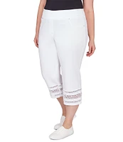 Ruby Rd. Plus Size Wide Waistband Lace Inset Hem Pull-On Capri Jeans