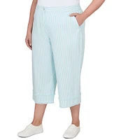 Ruby Rd. Plus Size Woven Striped Straight Leg Crop Pants