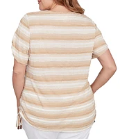 Ruby Rd. Plus Size Yarn-Dyed Knit Stripe Scoop Neck Short Sleeve Side Ties Top