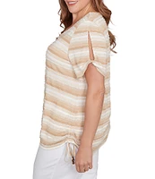 Ruby Rd. Plus Size Yarn-Dyed Knit Stripe Scoop Neck Short Sleeve Side Ties Top
