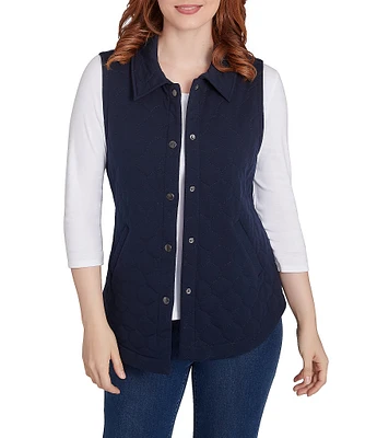 Ruby Rd. Printed Point Collar Button-Front Quilted Vest