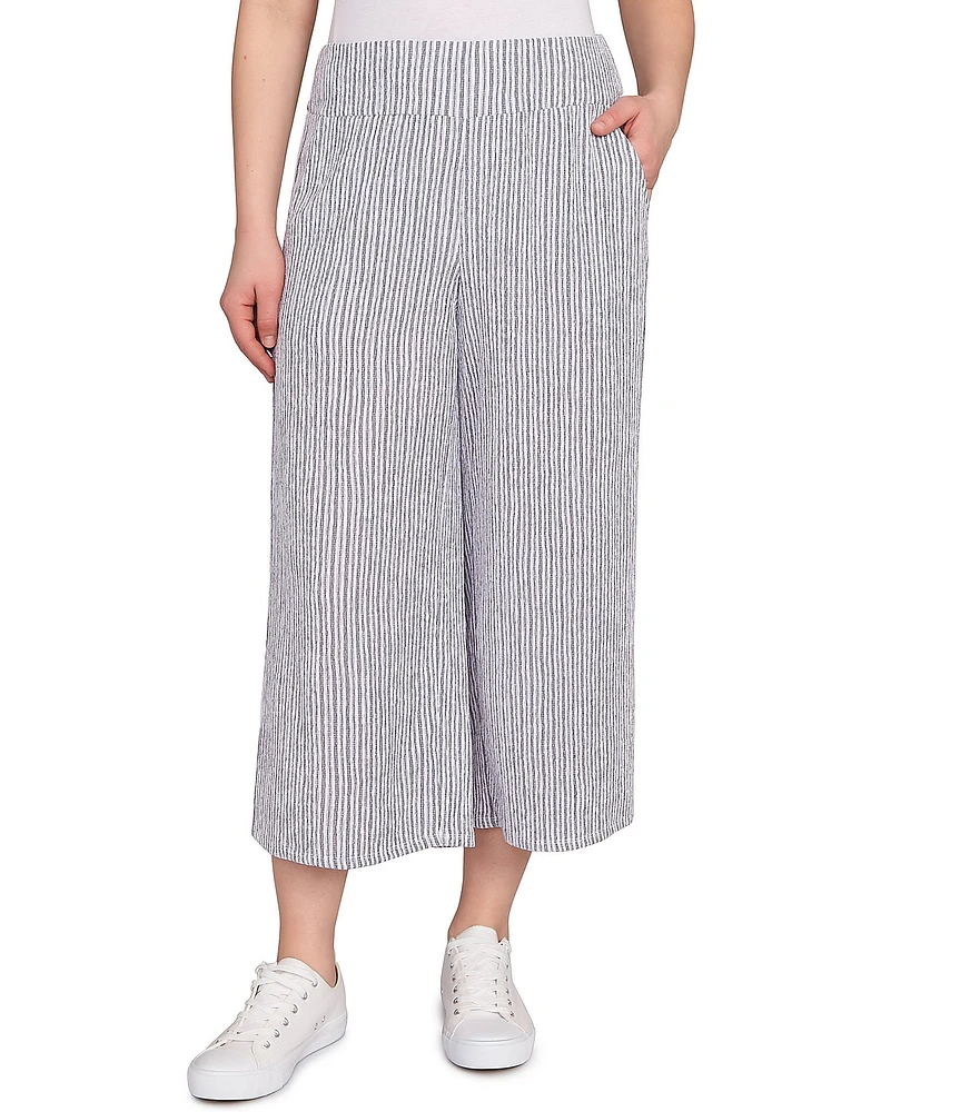 Ruby Rd. Puckered Stripe Knit Wide Leg Pull-On Pants