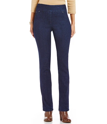 Ruby Rd. Pull-On Straight Leg Mid Rise Denim Jeans